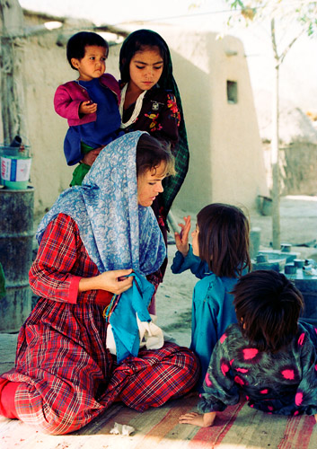 vet with children in Afghan village